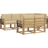 vidaXL Ensemble de salon de jardin , 7 pièces, blanc et beige, en polyester