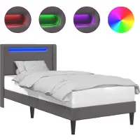 vidaXL Cadre de lit avec bandes lumineuses LED Gris 80 x 200 cm Simili cuir