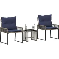 vidaXL Ensemble de meubles de jardin , 7 pièces, gris et bleu marine, en polyrotin