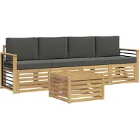 vidaXL Ensemble de salon de jardin 5 pièces, blanc et anthracite, en polyester