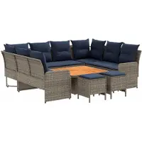 vidaXL Ensemble de meubles avec coussins, 8 pièces, gris et bleu marine, en rotin PE