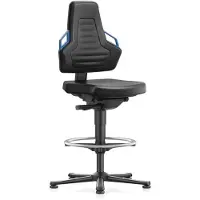 BIMOS Siège de travail pivotant Nexxit Patins + repose-pieds Rembourrage en similicuir noir Couleur des (57 - 82 cm)