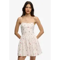 Superdry Femme Mini Robe Corset à Bretelles Crème/rose Taille: 40