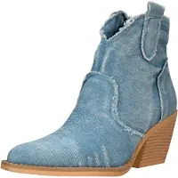 Salinyang Bottes de cowboy bleu denim