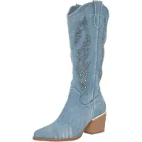 Salinyang Bottes de cowboy bleu denim / argent