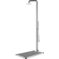 vidaXL Douche de jardin avec plaque de sol grise 230 cm acier inoxydable