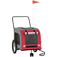 vidaXL Remorque pour vélo Chiens Rouge et Gris Tissu Oxford et fer