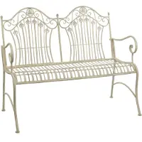 Moritz Banc de jardin 113 cm, métal, 2 places, blanc antique - Résistant aux intempéries, pour jardin, terrasse, balcon, style cottage