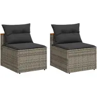 vidaXL Canapés de jardin sans accoudoirs avec coussins 2 pcs. Gris Poly Rattan