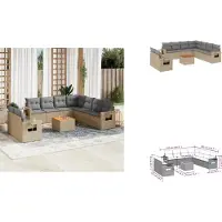 vidaXL Ensemble de salon de jardin 10 pièces avec coussins Beige Poly Rattan
