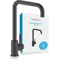 Bächlein Robinet de cuisine pivotant à 360° couleur noir mat - Mitigeur monocommandé pour évier avec bec pivotant à 360°, robinet pour la cuisine en finition extra-massive