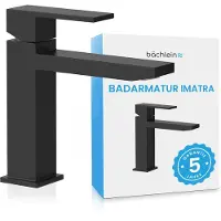 Bächlein Robinet de salle de bain au design anguleux, mitigeur monocommande aux lignes épurées au look moderne, robinetterie de salle de bain noir mat
