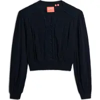 Superdry pour femme. W6011796A Blouse marine avec smocks et bordure en dentelle (XL), Casuel, Coton, Manche longue