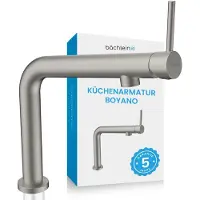 Bächlein Robinet de cuisine Boyano (acier inoxydable brossé) – Mitigeur pivotant en laiton haut de gamme – levier orienté vers l'avant