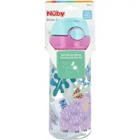Nuby gobelet paille souple et bouton push en tritan - 540 ml - rose - 3 ans +