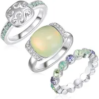 Lulu & Jane Bague vert / argent / blanc perle