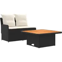 vidaXL Canapé de jardin à accoudoirs avec table rabattable, lot de 2, noir et crème
