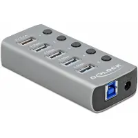 DeLOCK Hub USB 3.2 Gen 1 à 4 ports + 1 port de recharge rapide avec interrupteur
