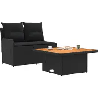 vidaXL Canapé de jardin à accoudoirs avec table rabattable, lot de 2, rotin PE noir