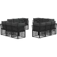 vidaXL Ensemble de canapés d'extérieur avec coussins, 12 pièces, polyester noir