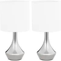 Möbelando Lampe de bureau lot de 2 "Leißling" en métal argenté, blanc. Dimensions (L/H) 16x32 cm