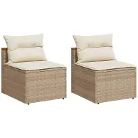 vidaXL Canapés de jardin sans accoudoirs avec coussins 2 pcs. Beige Poly Rattan