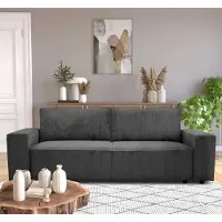 Emob Canapé 3 places Josh - 239x86x85cm - avec rangement - velours nervuré anthracite