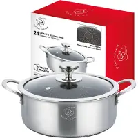 ROYAL SWISS Poêle à rôtir basse, 24 cm – Acier inoxydable tri-couches – Structure alvéolaire – Sans PFAS – Avec couvercle en verre – Compatible avec les plaques à induction –