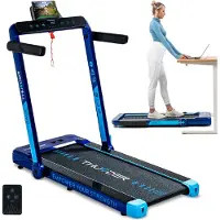 Thunder RACE-BLUE Tapis de Course 14 km/h Pliable Walking Pad 2 CV jusqu'à 130 kg LED Bluetooth Application Fitness Maison