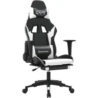 vidaXL Fauteuil gaming avec fonction massage et repose-pieds, en similicuir noir et blanc