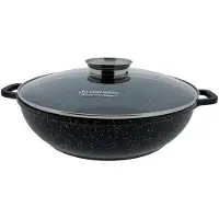 Edenberg Stonetec EB-8134 Poêle wok, diamètre max. 28 cm, fonte/fonte d'aluminium, compatible avec les cuisinières à induction, revêtement antiadhésif, couvercle inclus