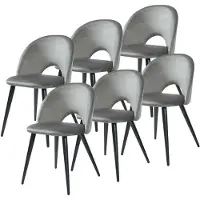 En.casa Lot de 6 chaises de salle à manger « Karijoki » : chaises rembourrées en velours avec pieds en métal, 77 x 50 x 55 cm, gris / noir