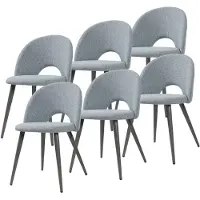 En.casa Lot de 6 chaises de salle à manger « Karijoki » : chaises rembourrées, tissu d'ameublement, pieds en métal, 77 x 50 x 55 cm, gris