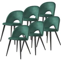 En.casa Lot de 6 chaises de salle à manger « Karijoki » : chaises rembourrées en velours avec pieds en métal, 77 x 50 x 55 cm, vert foncé / noir