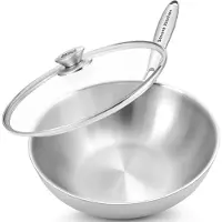 Savoré Kitchen Wok pan stainless steel 28 cm with Lid - Induction Suitable - Wok pans - 3-Ply - Professional Heat Distribution