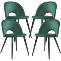 En.casa Lot de 4 chaises de salle à manger « Karijoki » : chaises rembourrées en velours avec pieds en métal, 77 x 50 x 55 cm, vert foncé / noir