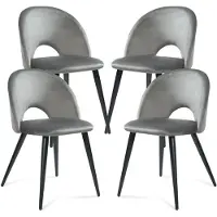 En.casa Lot de 4 chaises de salle à manger « Karijoki » : chaises rembourrées en velours avec pieds en métal, 77 x 50 x 55 cm, gris / noir
