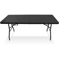 IvoQ Table Pliante – 180 cm – Aspect Rotin – Noir – Table de Camping – Pliable & Portable – Table de Jardin – Table Pliable