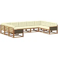 vidaXL Ensemble de salon de jardin 9 pièces, couleurs naturelles et crème