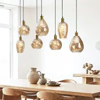 LumenXL Lampe suspendue Nilo - 7-lumières en verre ambré et détail convexe
