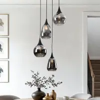 LumenXL Lampe suspendue Loua noir avec verre fumé, 4 lumières