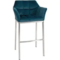 CLP Tabouret de bar Damaso, revêtement en velours, piètement à quatre pieds en métal, charge maximale de 240 kg, couleur du piètement : acier inoxydable