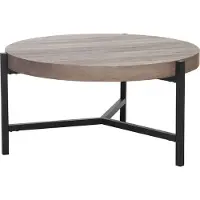 Beliani Table basse marron noir taupe aspect bois table MDF cadre métallique rond moderne industriel