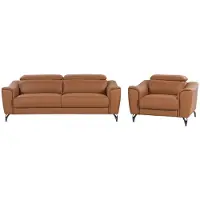 Beliani Ensemble Canapé Et Fauteuil En Cuir Marron Doré 4 Places Narwik