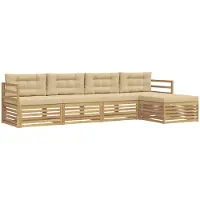 vidaXL Ensemble de canapés d'extérieur avec coussins, 5 pièces, blanc et beige, en polyester