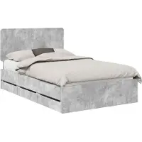 vidaXL Cadre de lit avec tête de lit Béton Gris 135 x 190 cm Bois d'ingénierie