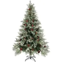 vidaXL Sapin de Noël pré-éclairé pommes de pin vert blanc 195cm PVC PE