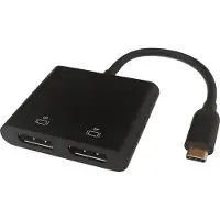 Deltaco USB-C til 2 x Displayport 4K/60Hz HUB (USB-C, 10 cm), Adaptateur données + vidéo, Noir