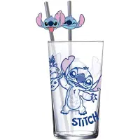 Stor Lilo & Stitch Glas Tumbler mit Trinkhalmen Stitch 485 ml, Verres, Bleu