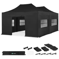 Vonroc Tente de réception 6x4,5 m noire – 2 tonnelles pliantes avec parois, kit de connexion, étanche & UV 50+ |